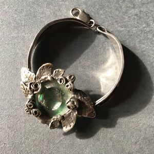 Sterling Silver and Roman Green Glass Bracelet